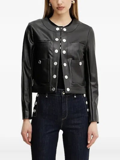 Guess Usa Decorative-button Cropped Jacket In Black