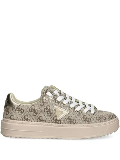 Guess Usa Denesa Monogram-canvas Platform Sneakers In Neutral