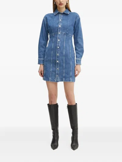 Guess Usa Denim Button-down Shirt Mini Dress In Blue