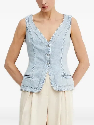 Guess Usa Denim Button-fastening Vest In Blue