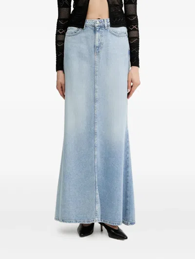 Guess Usa Denim Flare Long High-waisted Skirt In Blue