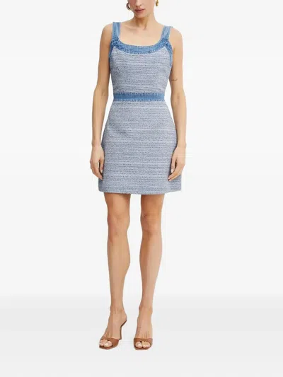 Guess Usa Denim-trimmed Tweed Mini Dress In Blue