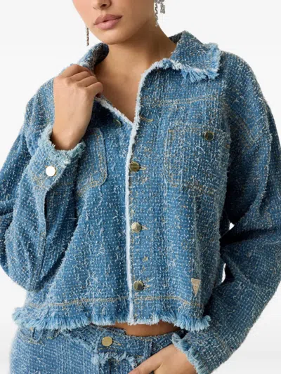 Guess Usa Denim Tweed Jacket In Blue