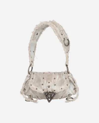 Guess Usa Distressed Denim Shoulder Bag White In Blue