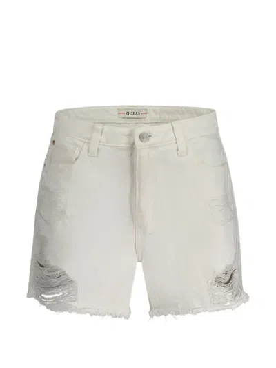 Guess Usa Distressed Frayed Mini Shorts In White