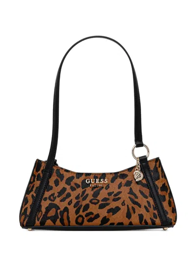 Guess Usa Domitilla Leopard Print Charm Tote Bag In Brown