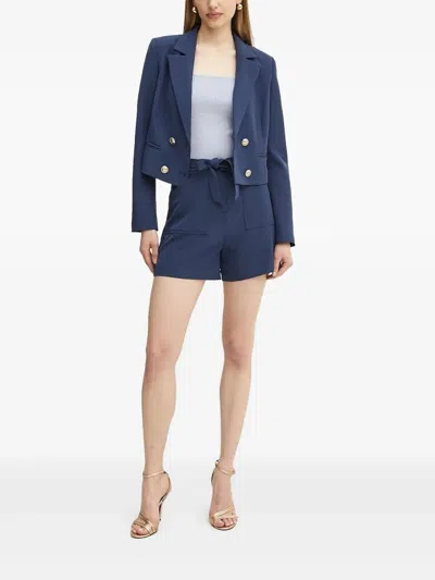 Guess Usa Double-breasted Cropped Blazer In Blue