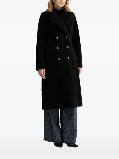 Guess Usa Double-breasted Faux-fur Coat In Black