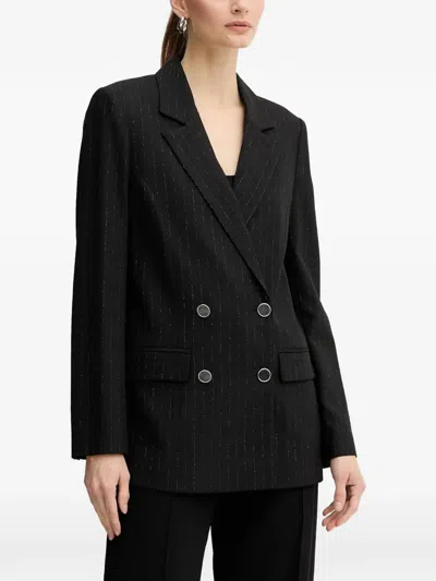 Guess Usa Double-breasted Pinstriped Blazer In Black