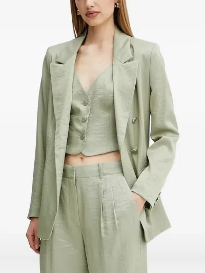 Guess Usa Double-breasted Satin Blazer In Green