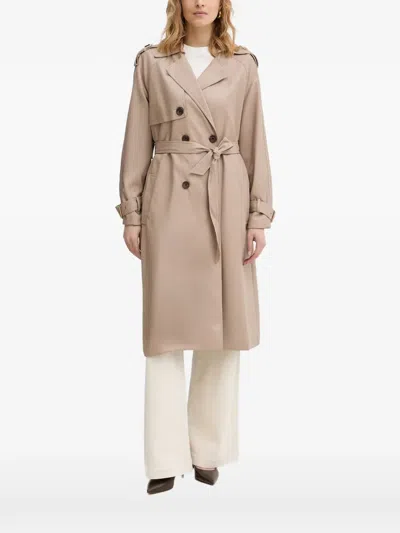 Guess Usa Double-breasted Belted Trench Coat In Brown