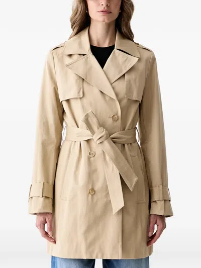 Guess Usa Double-breasted Belted Trench Coat In Brown