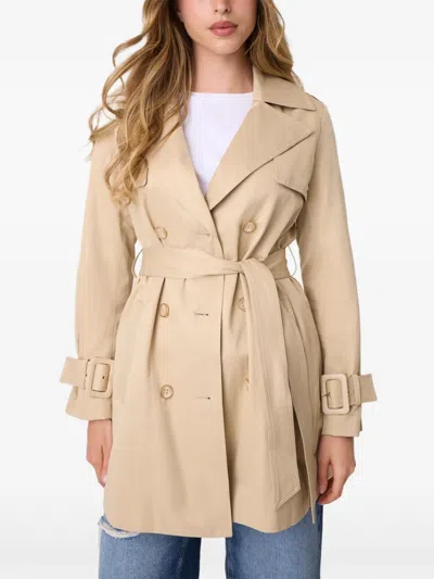 Guess Usa Double-collar Double-breasted Trench Coat In Neutral