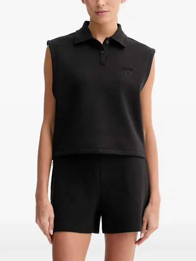 Guess Usa Drawstring-hem Sleeveless Polo Shirt In Black