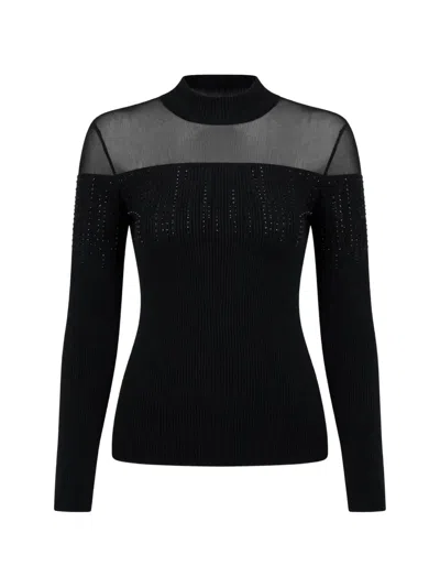 Guess Usa Eco Jeena Strass-embellished Panelled Sweater In Black