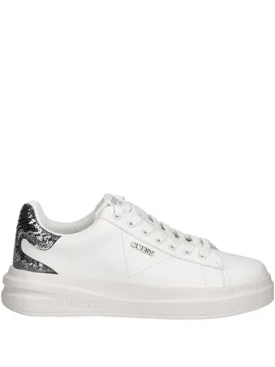 Guess Usa Elbina Leather Sequin-heel Sneakers In White