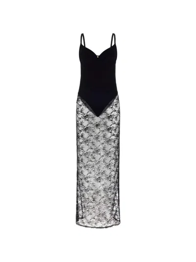 Guess Usa Elena Floral-lace Underwired Bodysuit Nightdress In Black