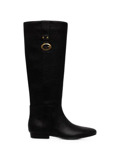 Guess Usa Elliana Logo-plaque Pebbled-effect Boots In Black