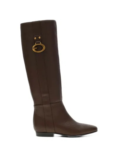 Guess Usa Elliana Logo-plaque Pebbled-effect Boots In Brown