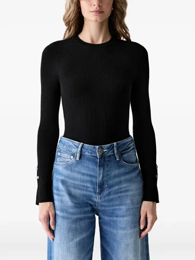 Guess Usa Ellie Ribbed-knit Button-cuff Sweater In Black