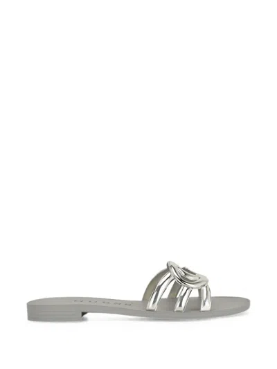 Guess Usa Elyho Jellie Logo Cut-out Flat Sandals In Silver