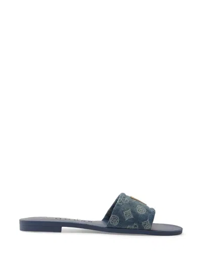 Guess Usa Elysone Monogram-print Logo-patch Sandals In Blue
