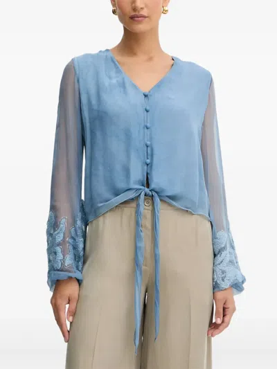 Guess Usa Embellished Balloon-sleeve Top In Blue