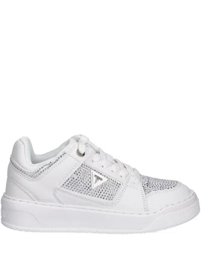 Guess Usa Embellished Lace-up Sneakers In White