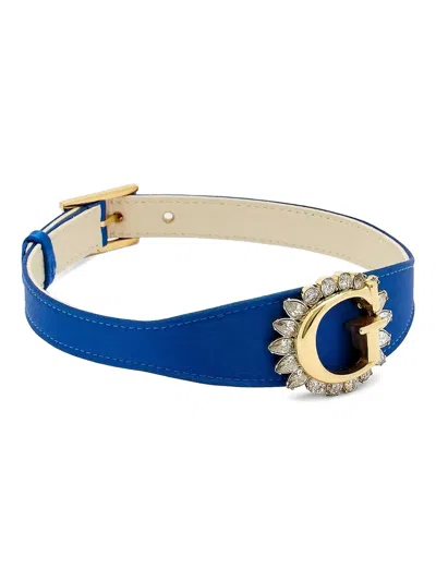 Guess Usa Embellished Logo Necklace In Blue