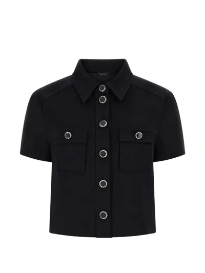 Guess Usa Embellished-button Flap-pocket Shirt In Black