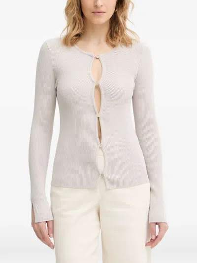 Guess Usa Embellished-buttons Ribbed Cardigan In White