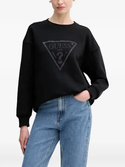 Guess Usa Embellished-logo Sweatshirt In Black
