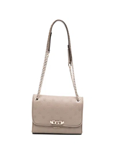 Guess Usa Embossed Chain Shoulder Bag In Neutral