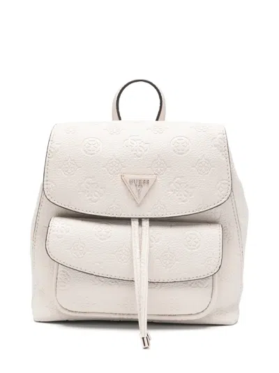 Guess Usa Embossed Drawstring Backpack In White