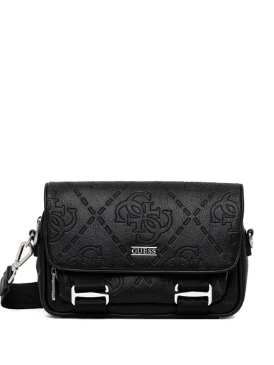 Guess Usa Embossed Flap Shoulder Bag In Black