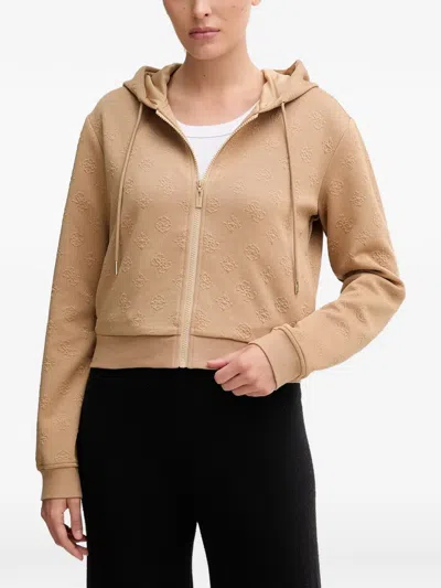 Guess Usa Embossed Hooded Jacket In Brown