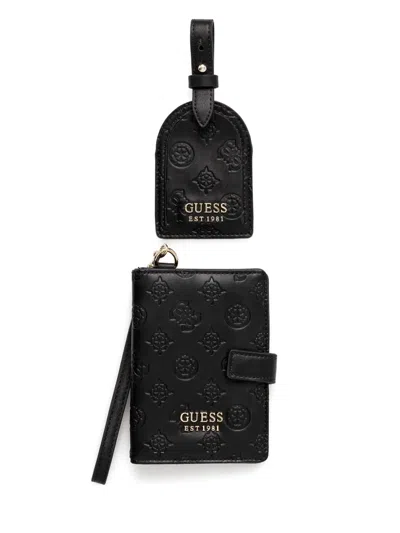 Guess Usa Embossed-logo Passport Cover And Luggage Tag Set In Black