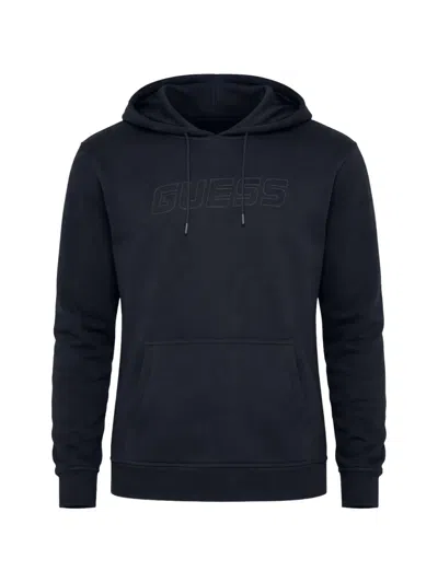 Guess Usa Embossed-logo Hoodie In Blue