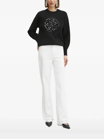 Guess Usa Embroidered-logo Sweater In Black