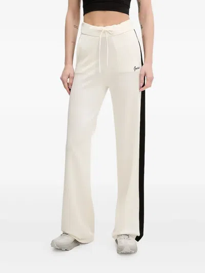 Guess Usa Embroidered-logo Trousers In Neutral