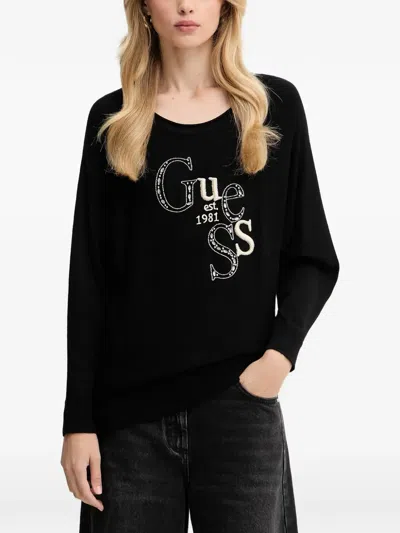 Guess Usa Embroidered Long-sleeved T-shirt In Black