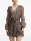 Guess Usa Embroidered Mini Dress In Brown