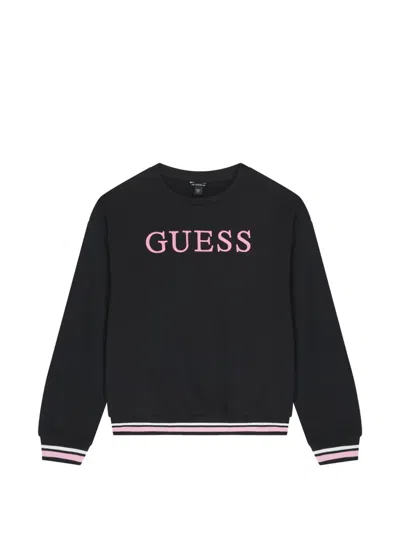 Guess Usa Kids' Embroidered Ribbed Trim Sweatshirt In Black