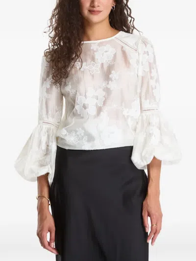 Guess Usa Embroidered-floral Bell-sleeve Blouse In White