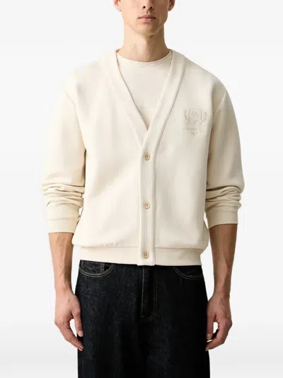 Guess Usa Embroidered-logo Cardigan In Neutral