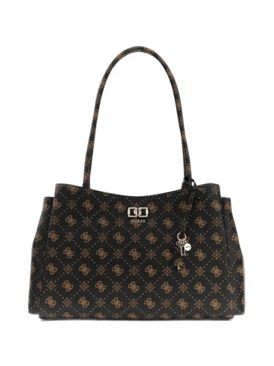 Guess Usa Emelie Logo Girlfriend Carryall Brown Bag In Black