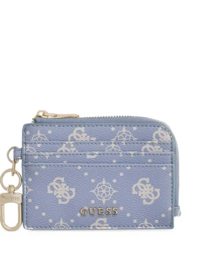 Guess Usa Emelie Logo-print Card Holder In Blue