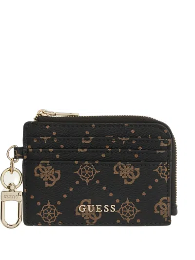 Guess Usa Emelie Logo-print Pebbled Wallet In Brown