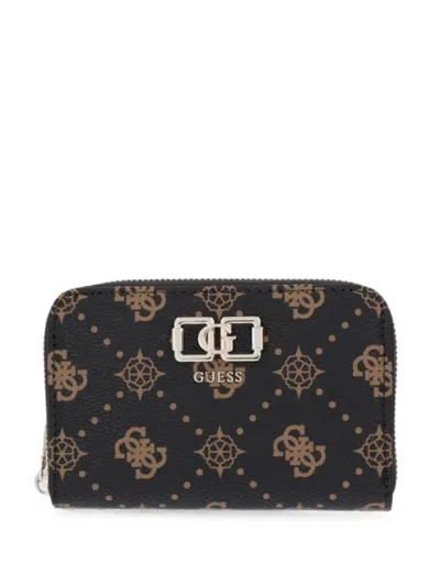Guess Usa Emelie Logo-print Zip-around Wallet In Black