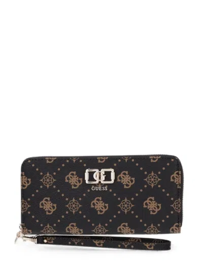 Guess Usa Emelie Logo-print Zip-around Wallet In Brown